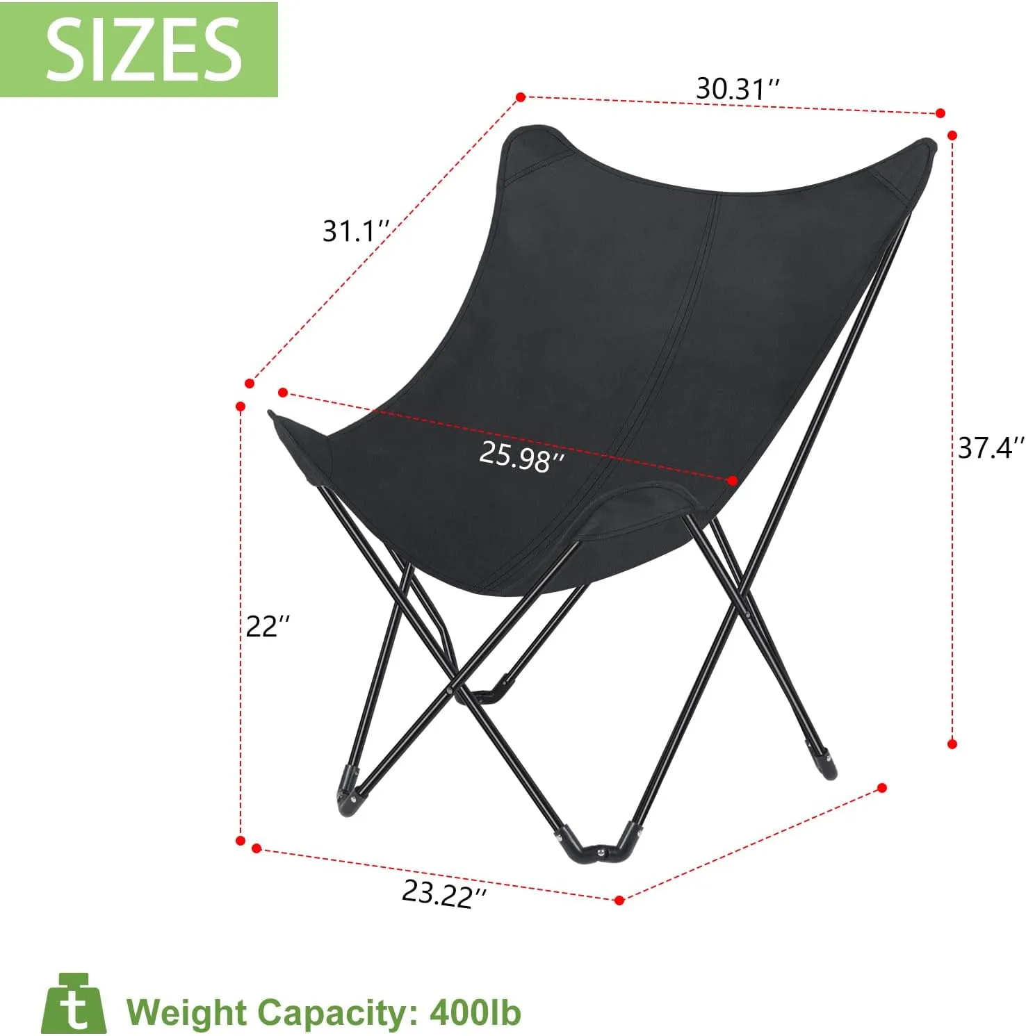 Heavy Duty Oversized Camping Chairs for Adults Up to 400 lbs, Portable Lawn Chairs Fast Setting Up, Outdoor Folding Chairs with Heavy Duty Steel Frame for Strong and Durable, Black