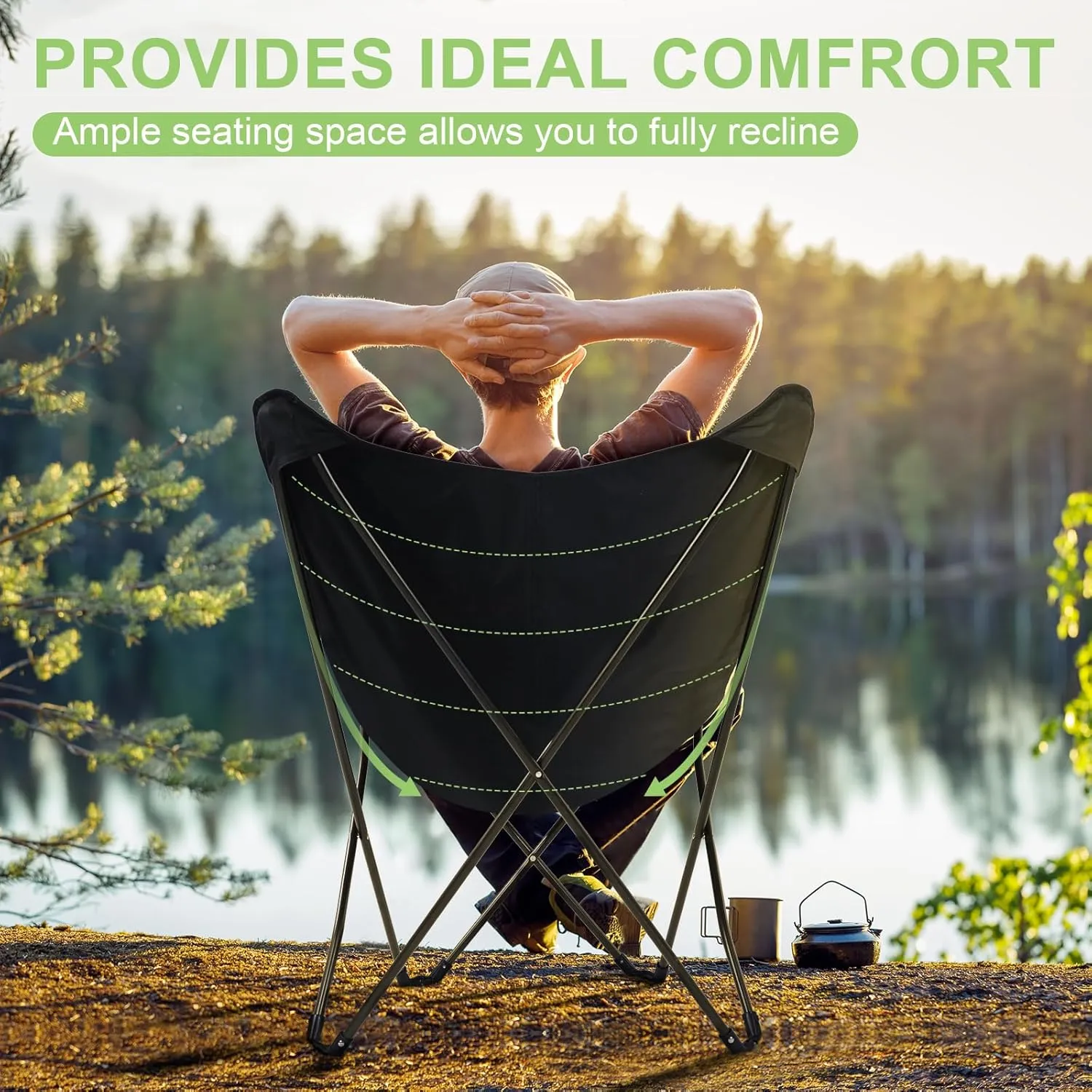 Heavy Duty Oversized Camping Chairs for Adults Up to 400 lbs, Portable Lawn Chairs Fast Setting Up, Outdoor Folding Chairs with Heavy Duty Steel Frame for Strong and Durable, Black