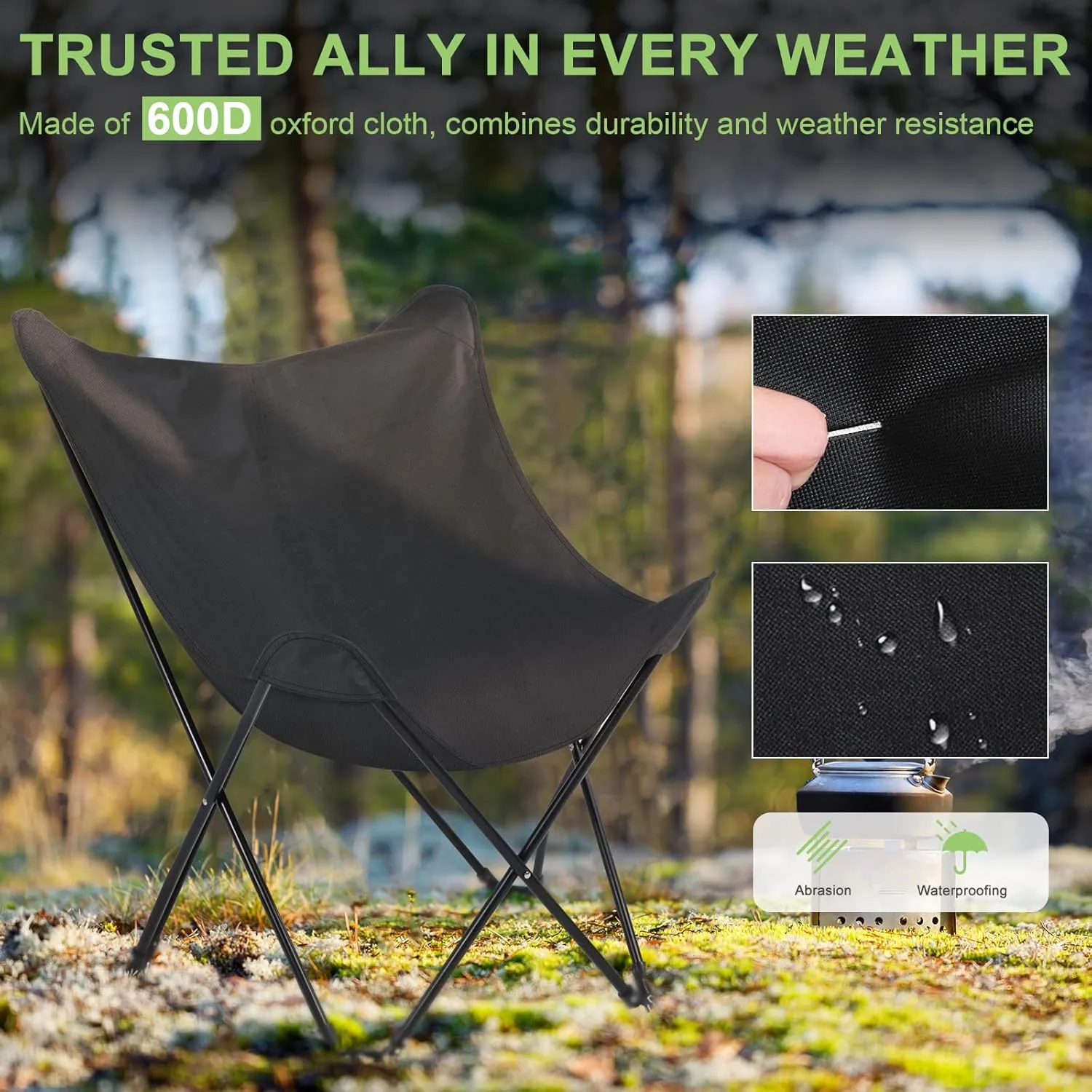 Heavy Duty Oversized Camping Chairs for Adults Up to 400 lbs, Portable Lawn Chairs Fast Setting Up, Outdoor Folding Chairs with Heavy Duty Steel Frame for Strong and Durable, Black