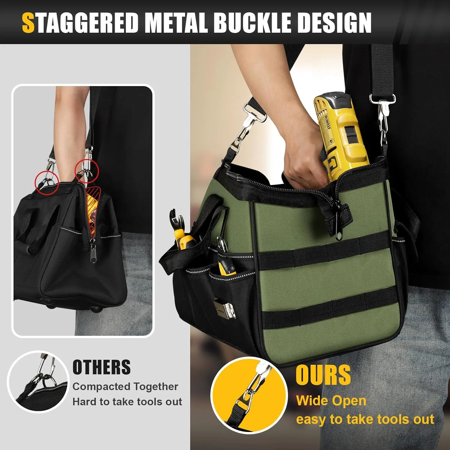 Heavy Duty Tool Bag 15-Inch, 16-Pocket Portable Empty Tool Box Organizer Storage, Toolbox Organization, Soft Handle Carrying Toolbag with Large Zipper, Father Day Dad Men Mechanic Birthday Gift