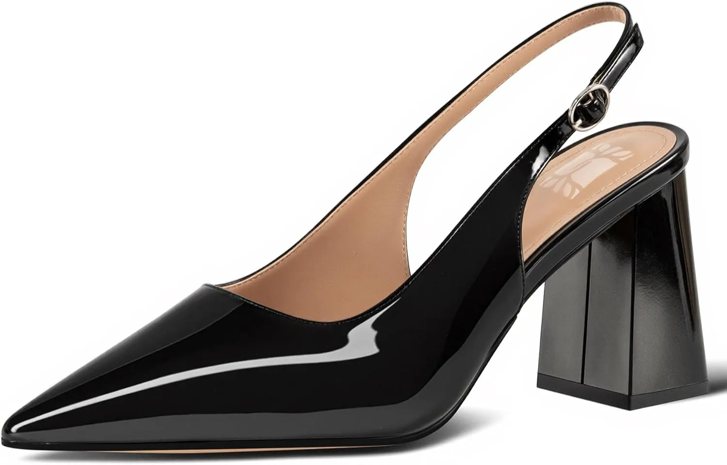 heelchic Slingback Heels for Women Block Heel Pointed Closed Toe Chunky Heel Slip on Wedding Dress Shoes Comfortable