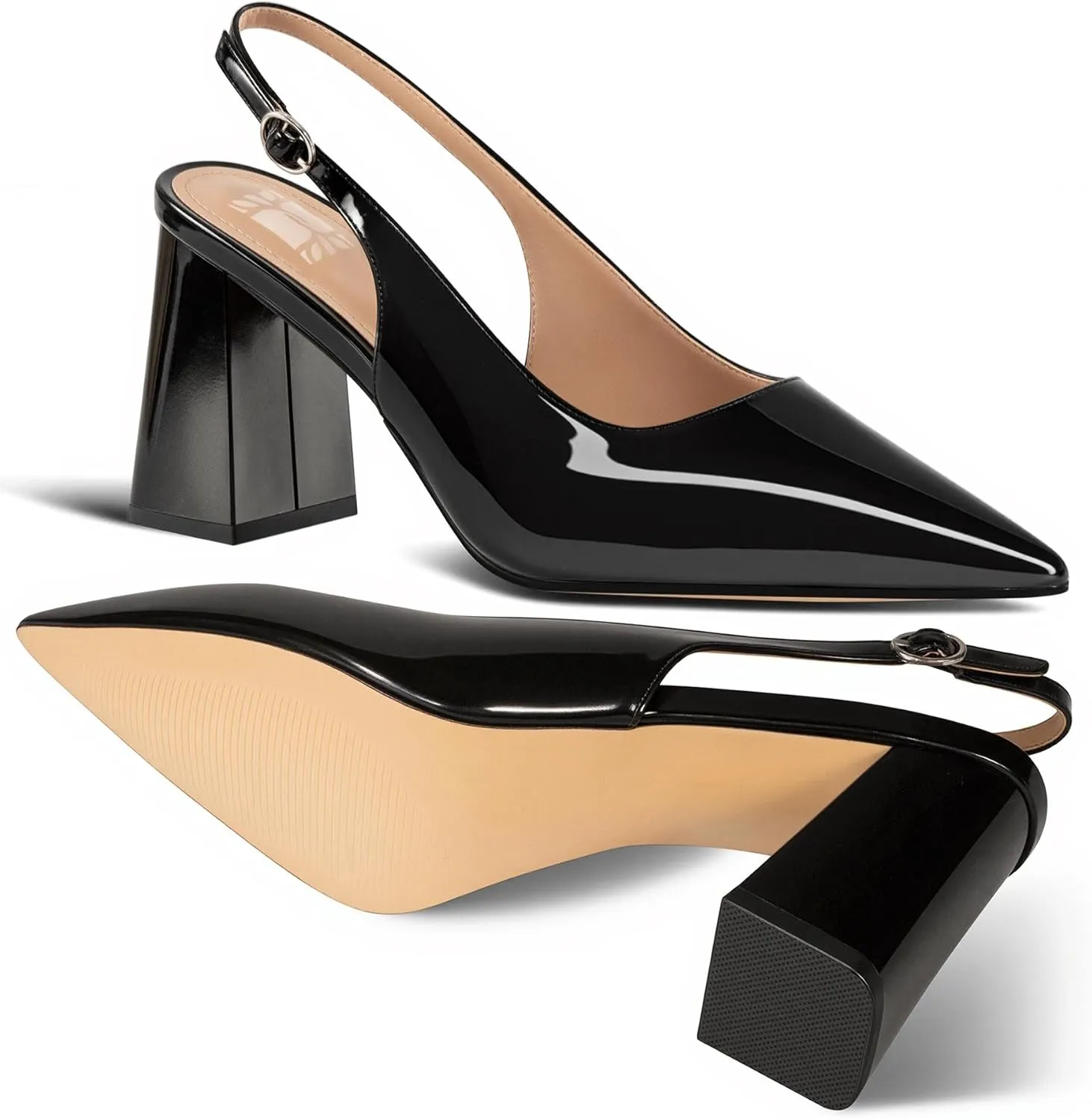 heelchic Slingback Heels for Women Block Heel Pointed Closed Toe Chunky Heel Slip on Wedding Dress Shoes Comfortable