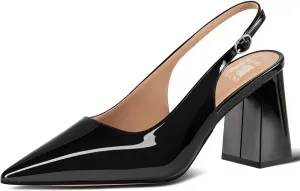 heelchic Slingback Heels for Women Block Heel Pointed Closed Toe Chunky Heel Slip on Wedding Dress Shoes Comfortable