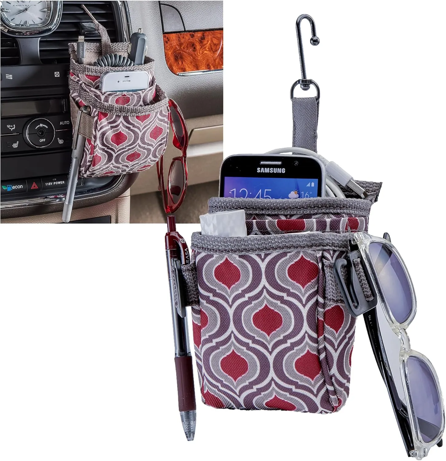 High Road DriverPockets Car Phone Holder Air Vent Pouch and Front Seat Organizer with 3 Pockets, Hanging Hooks and Charging Port