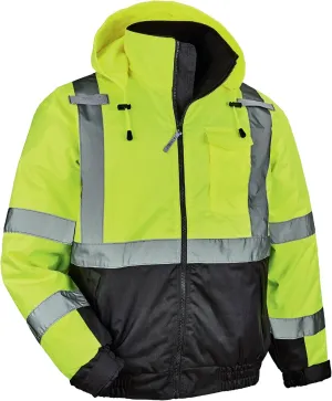 High Visibility Reflective Winter Bomber Jacket, Black Bottom, ANSI Compliant, Ergodyne GloWear 8377,2XL,Lime