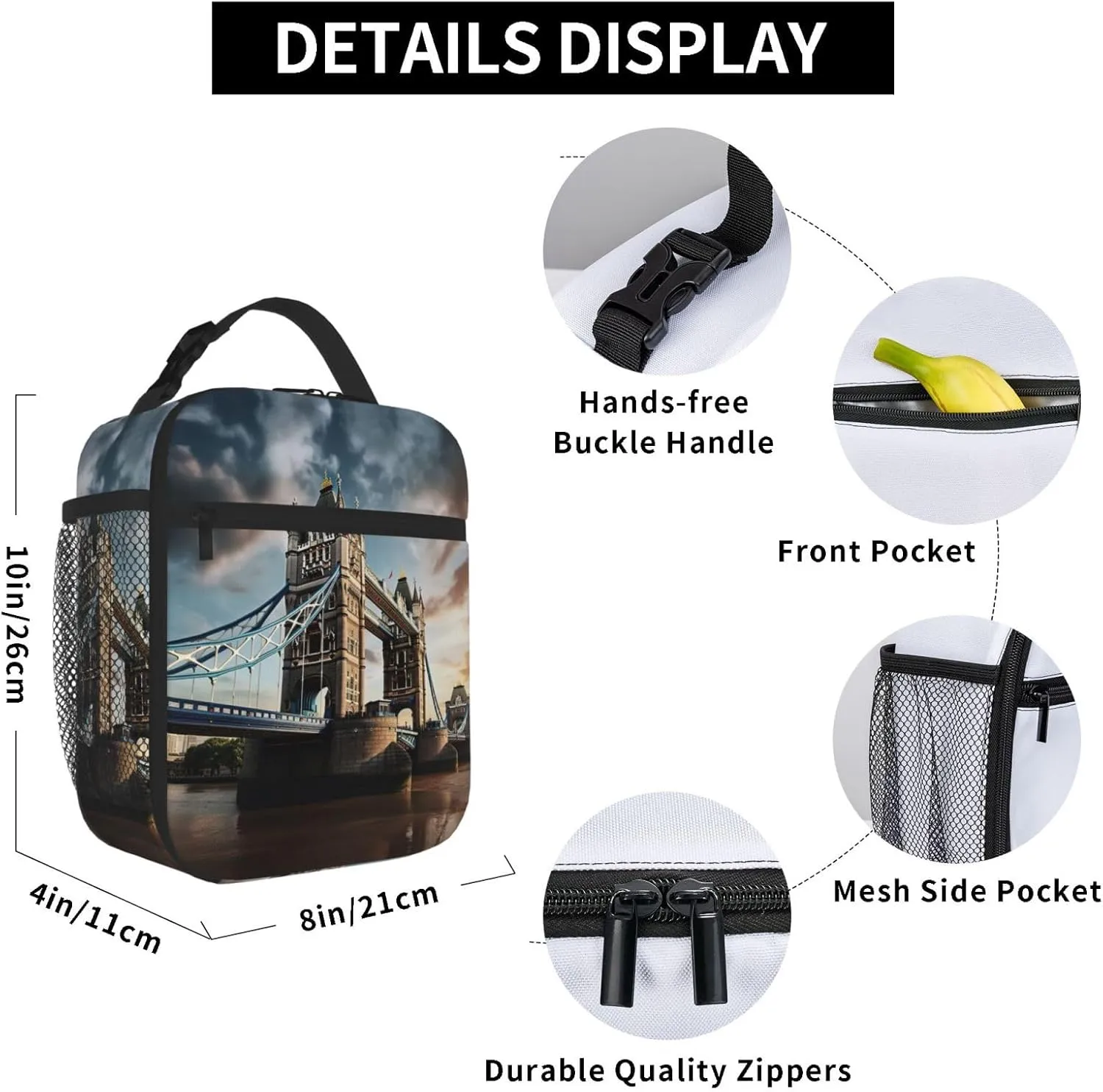 Historic Old Tower Bridge London Insulated Lunch Bag For Men Women Lunchbox Designed For Office Work Travel