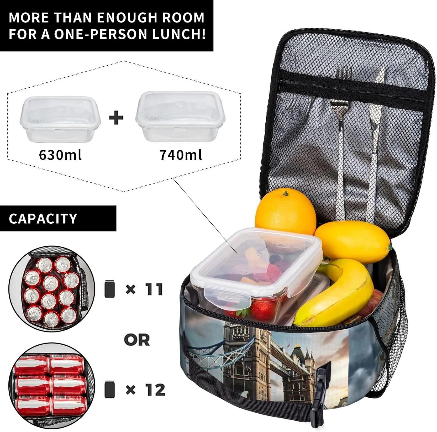 Historic Old Tower Bridge London Insulated Lunch Bag For Men Women Lunchbox Designed For Office Work Travel