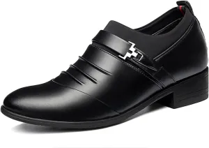 HOOENG Oxford Formal Shoes for Men Slip On Pleated Monk Strap Height Increasing Elevator 2.7 Inches Leather Non Slip Anti-Slip Slip Resistant Outdoor (Color : Black Taller, Size : 7)