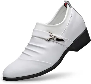 HOOENG Oxford Formal Shoes for Men Slip On Pleated Monk Strap Height Increasing Elevator 2.7 Inches Leather Non Slip Anti-Slip Slip Resistant Outdoor (Color : White Taller, Size : 6.5)