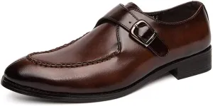 HOOENG Shoes Dress Oxford for Men Slip On Round Split Toe Monk Strap Faux Leather Block Heel Anti-Slip Low Top Rubber Sole Slip Resistant Walking (Color : Brown, Size : 10)