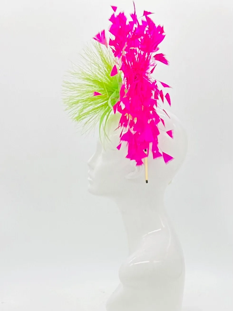Hot pink and lime green Kentucky Derby Fascinator, (GOLD LINE)