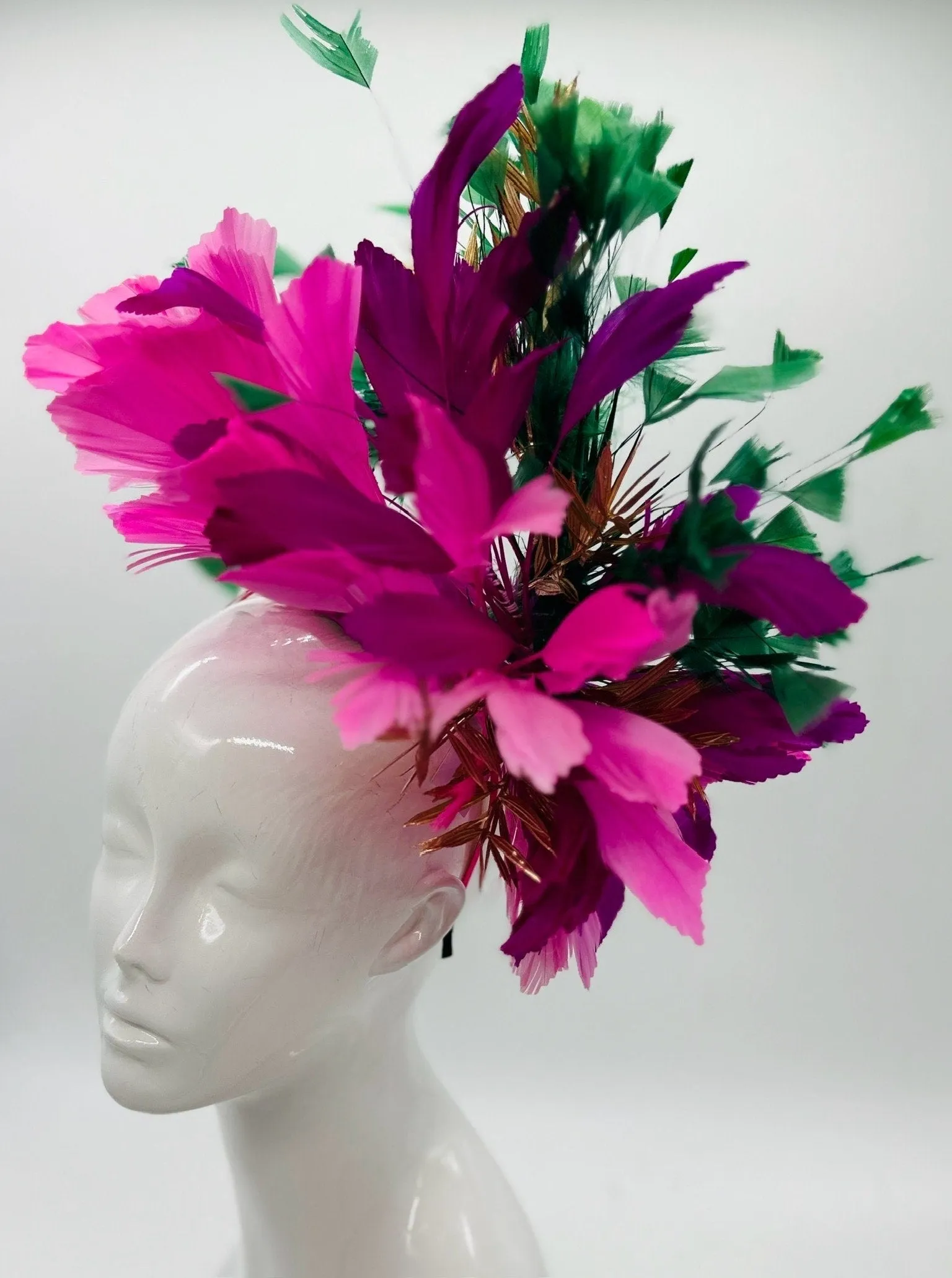 Hot pink, Fuchsia, and Green Derby Fascinator, Kentucky Derby Hat Alternative, Kentucky derby hat (GOLD LINE)
