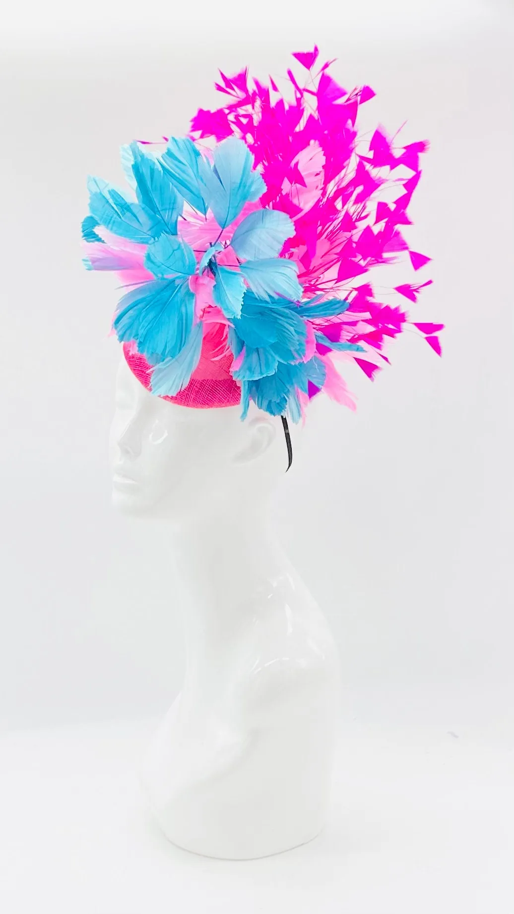 Hot pink, light pink, blue Kentucky Derby Fascinator, derby hat Kentucky Derby Hat Alternative, Floral Fascinator (GOLD LINE)