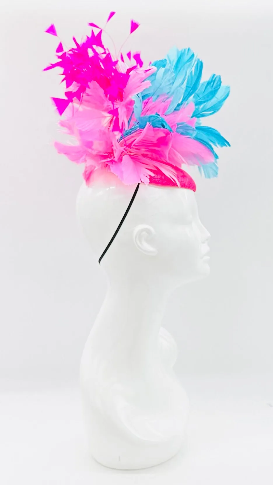 Hot pink, light pink, blue Kentucky Derby Fascinator, derby hat Kentucky Derby Hat Alternative, Floral Fascinator (GOLD LINE)