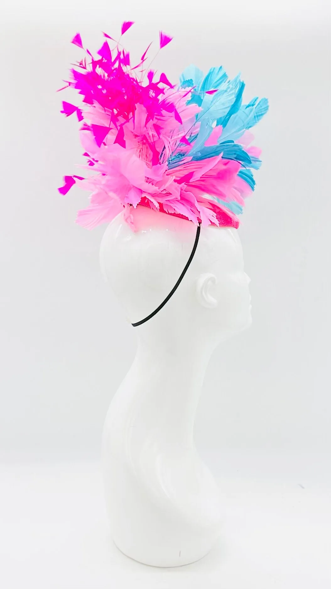 Hot pink, light pink, blue Kentucky Derby Fascinator, derby hat Kentucky Derby Hat Alternative, Floral Fascinator (GOLD LINE)