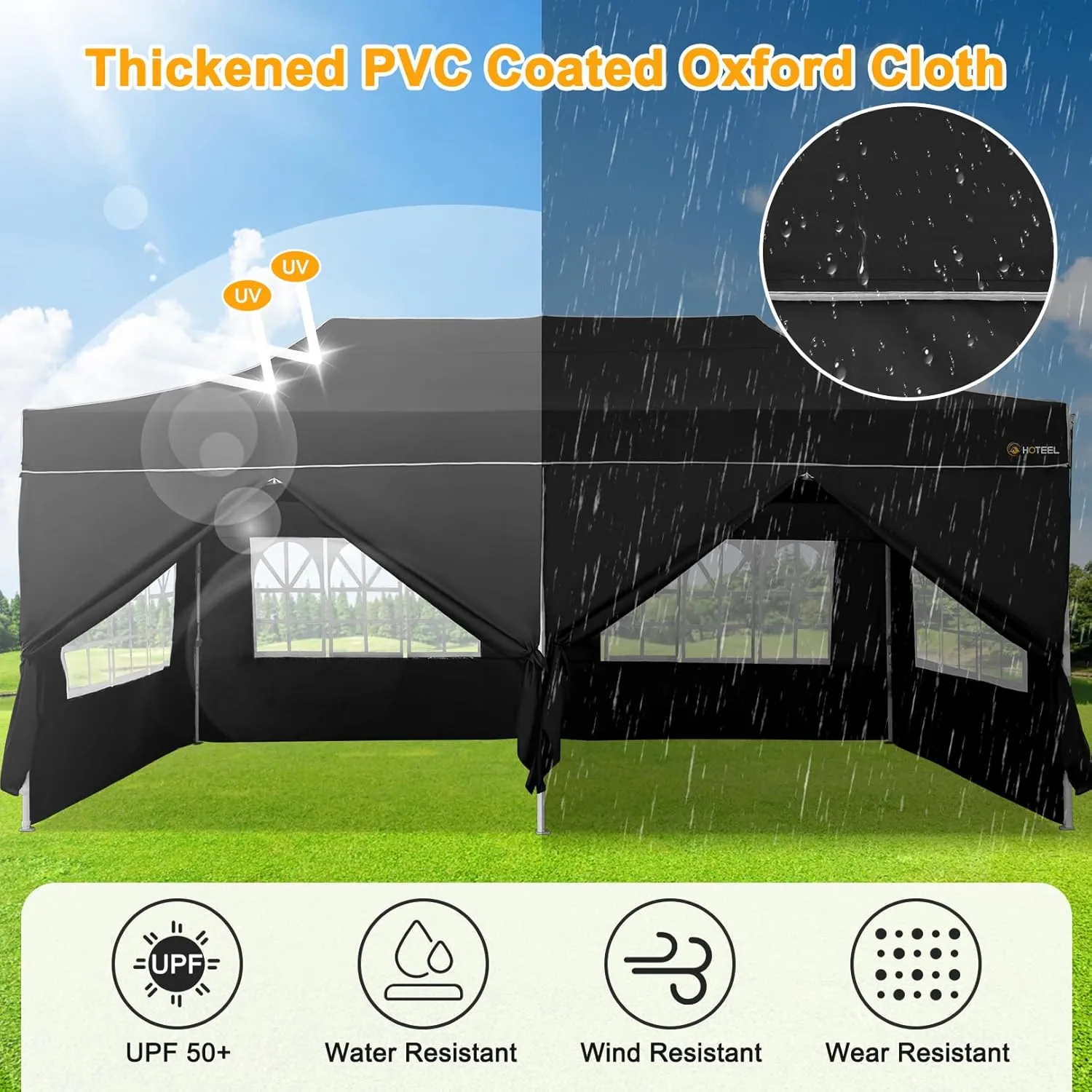 HOTEEL 10x20 Heavy Duty Pop Up Canopy Tent with Sidewalls, Commercial Outdoor Canopy Tents for Parties Event Wedding with Roller Bag, Waterproof & UV 50 , Upgraded Thickened Hexagonal Legs, Black