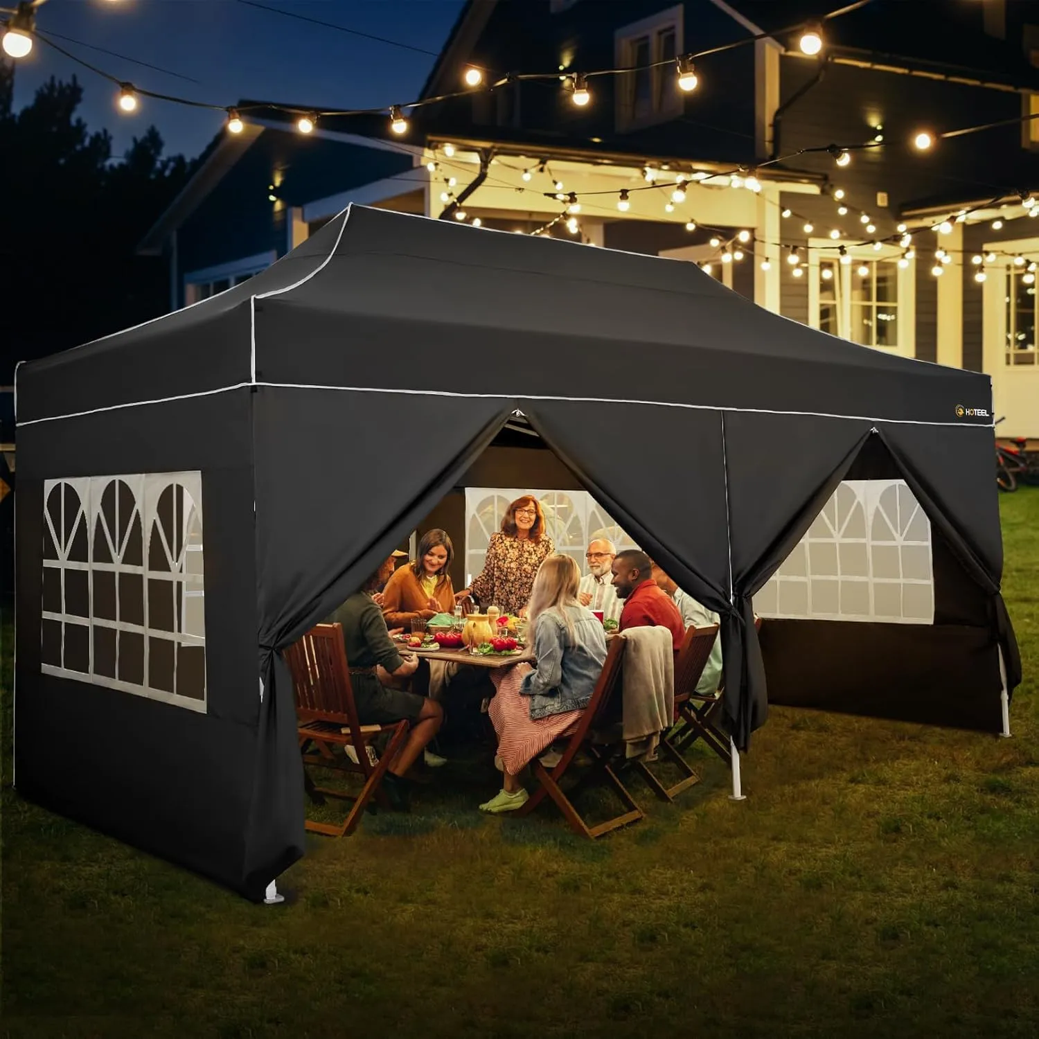 HOTEEL 10x20 Heavy Duty Pop Up Canopy Tent with Sidewalls, Commercial Outdoor Canopy Tents for Parties Event Wedding with Roller Bag, Waterproof & UV 50 , Upgraded Thickened Hexagonal Legs, Black
