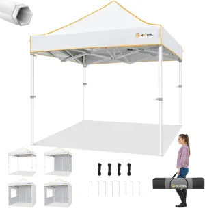 Hoteel 6.6 x 6.6 Pop up Canopy,Easy Up Heavy Duty Canopy with 4 Sidewalls,Upgrade Hexagonal Tube UPF50  1500mm Waterproof,Outdoor Canopy Tent with Carry Bag for Commercial Events,Beach,Camping,White