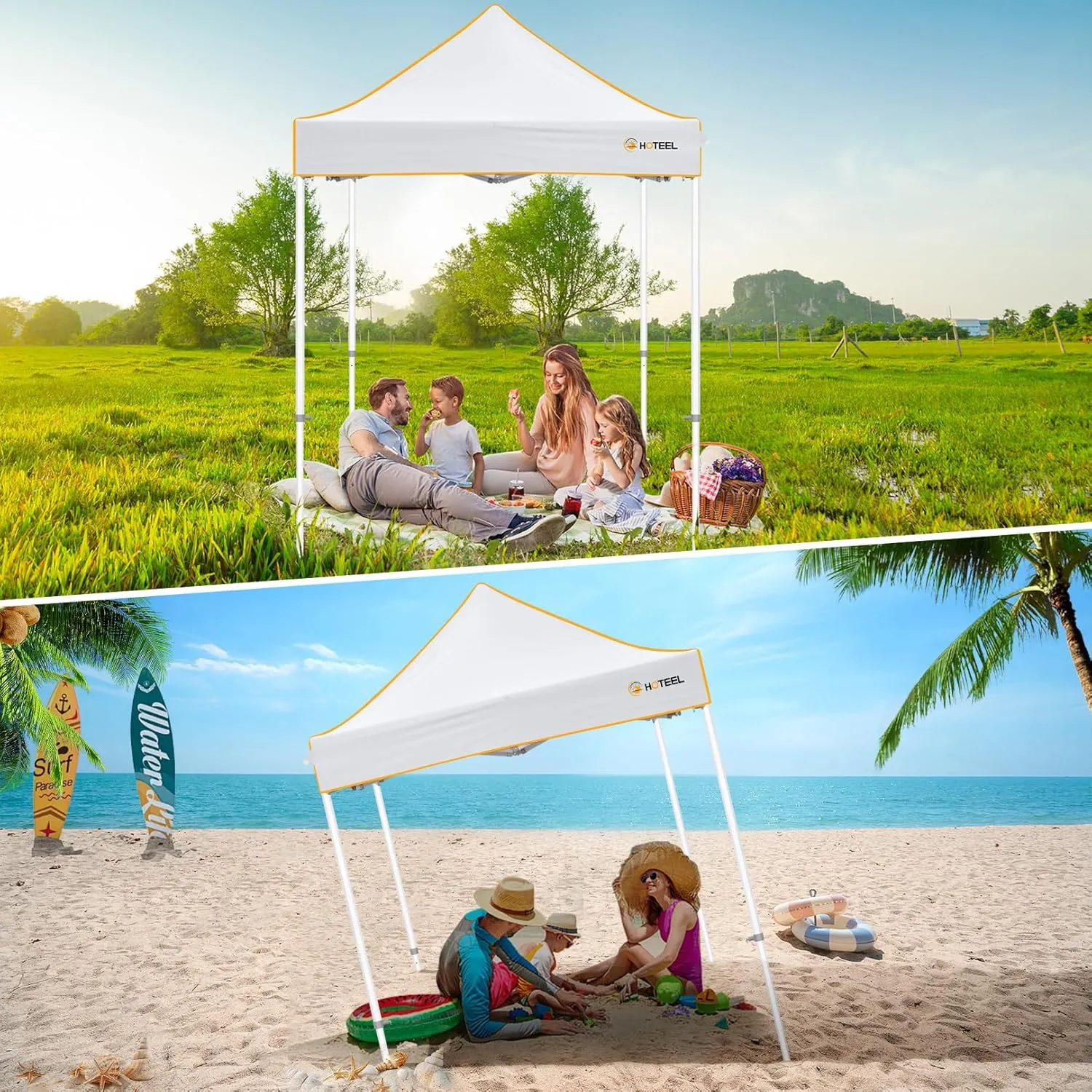 Hoteel 6.6 x 6.6 Pop up Canopy,Easy Up Heavy Duty Canopy with 4 Sidewalls,Upgrade Hexagonal Tube UPF50  1500mm Waterproof,Outdoor Canopy Tent with Carry Bag for Commercial Events,Beach,Camping,White