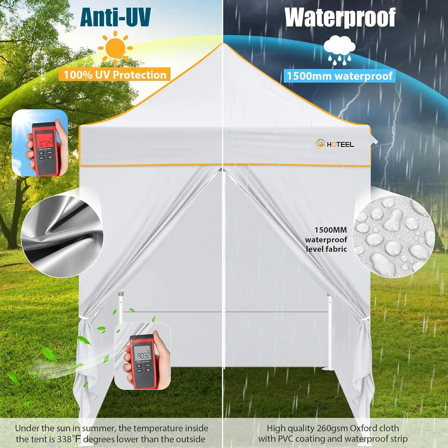Hoteel 6.6 x 6.6 Pop up Canopy,Easy Up Heavy Duty Canopy with 4 Sidewalls,Upgrade Hexagonal Tube UPF50  1500mm Waterproof,Outdoor Canopy Tent with Carry Bag for Commercial Events,Beach,Camping,White