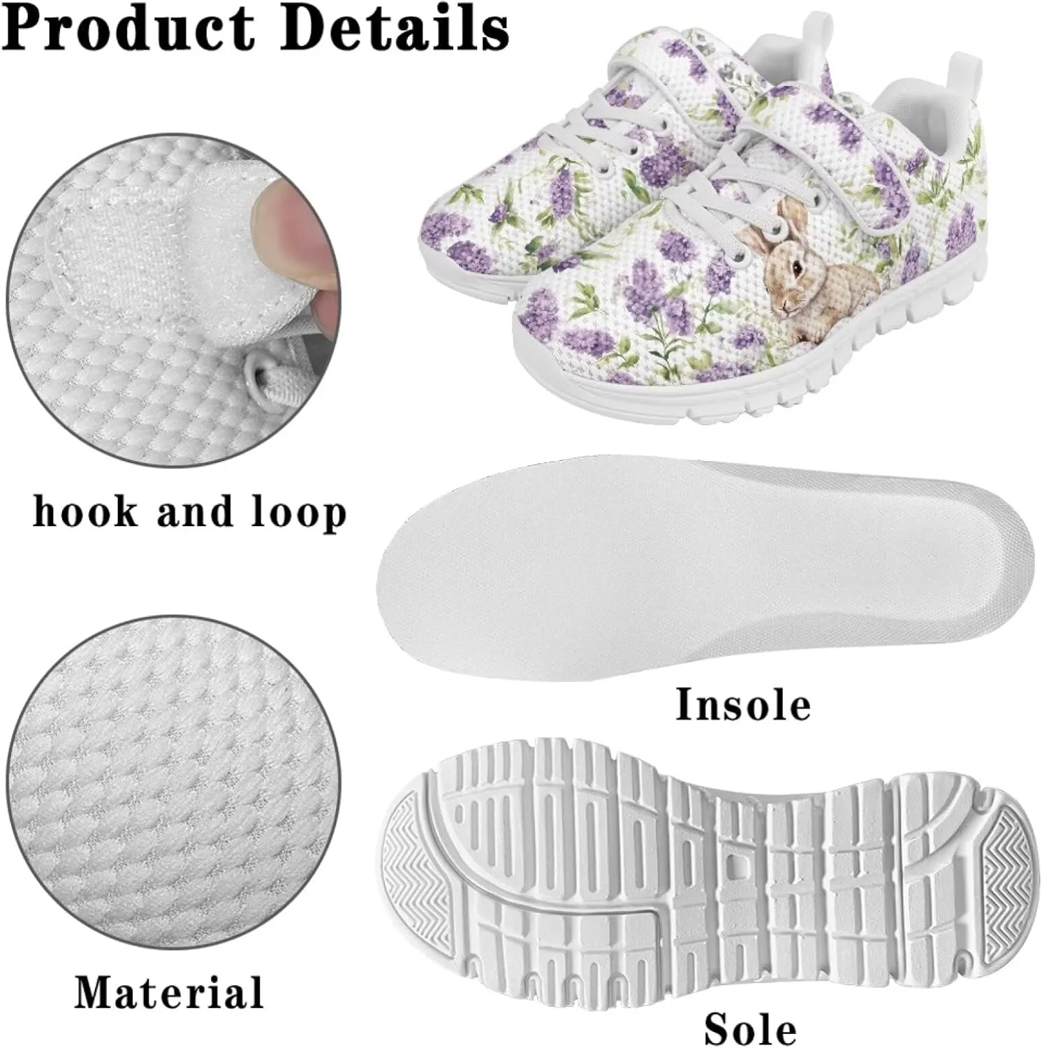 Howilath Easter Bunny Print Kids Sneakers for Boys Girls Mesh Sneakers Sports Tennis Shoes with Non-Slip Sole
