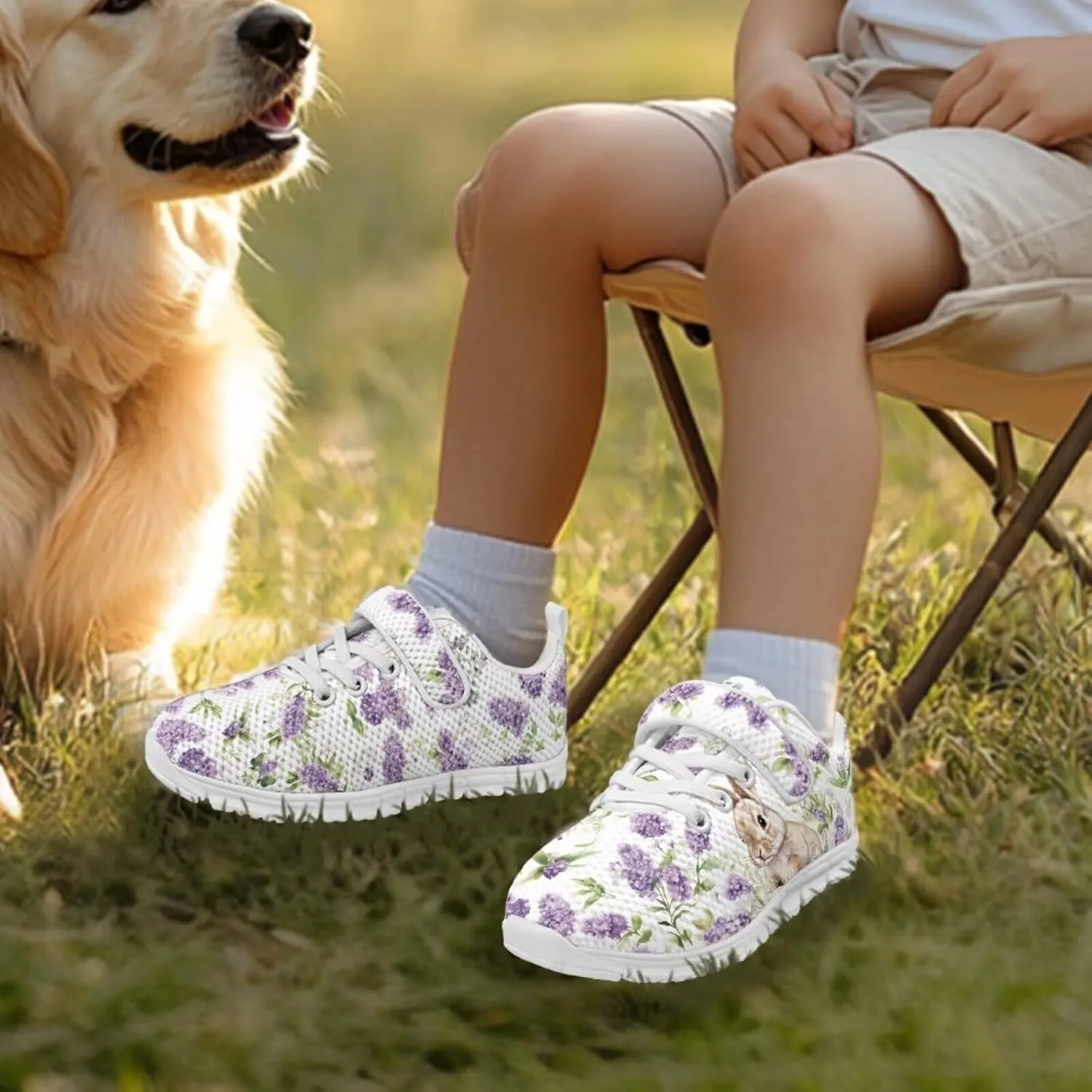 Howilath Easter Bunny Print Kids Sneakers for Boys Girls Mesh Sneakers Sports Tennis Shoes with Non-Slip Sole