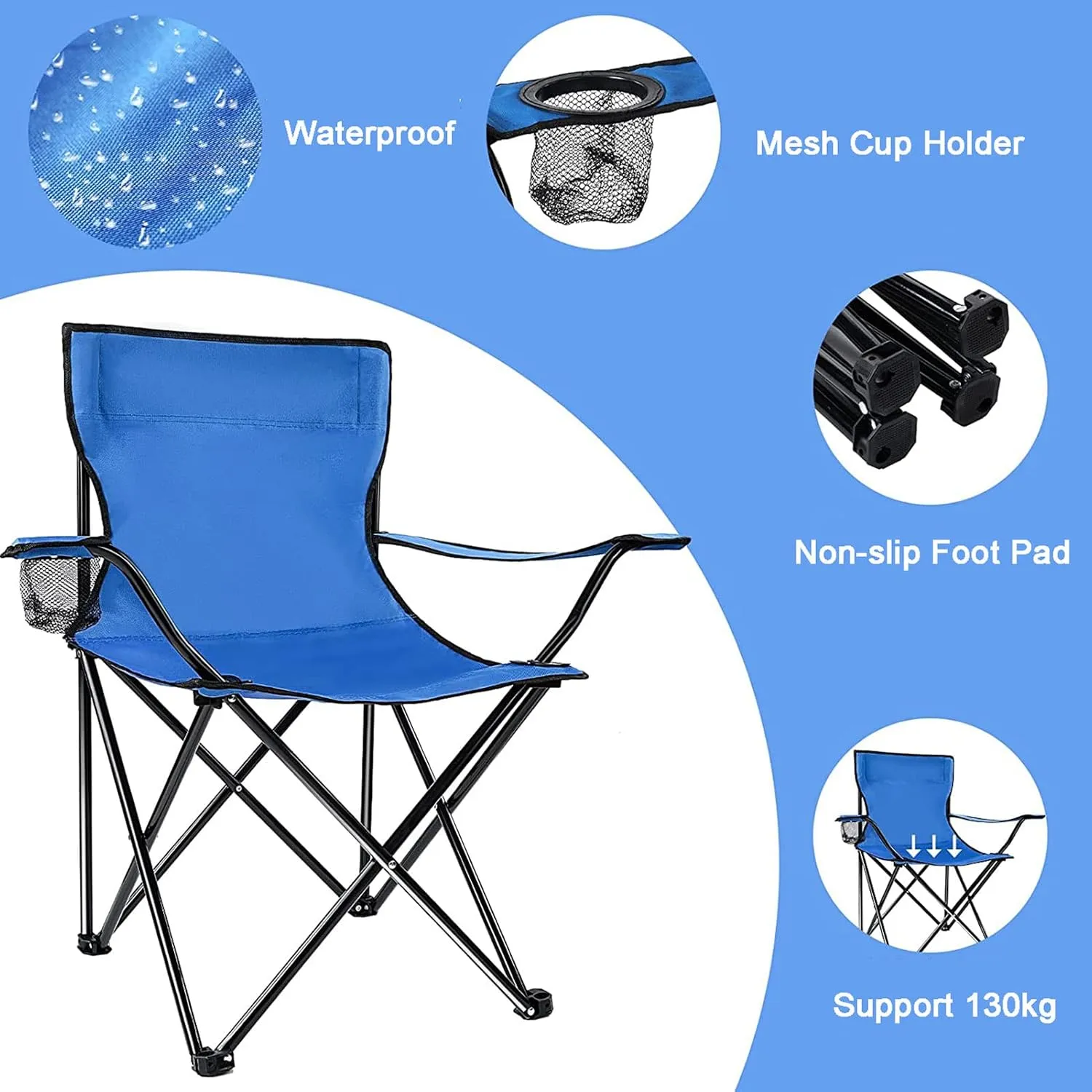 HUHJYUGE Folding Camping Chairs for Adults 2 Pack, Folding Back Chair Portable for Outdoor, Heavy Duty Lawn Folding Chair with Cup Holder, Waterproof Tearing Resistance (D)