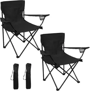 HUHJYUGE Folding Camping Chairs for Adults 2 Pack, Folding Back Chair Portable for Outdoor, Heavy Duty Lawn Folding Chair with Cup Holder, Waterproof Tearing Resistance (D)