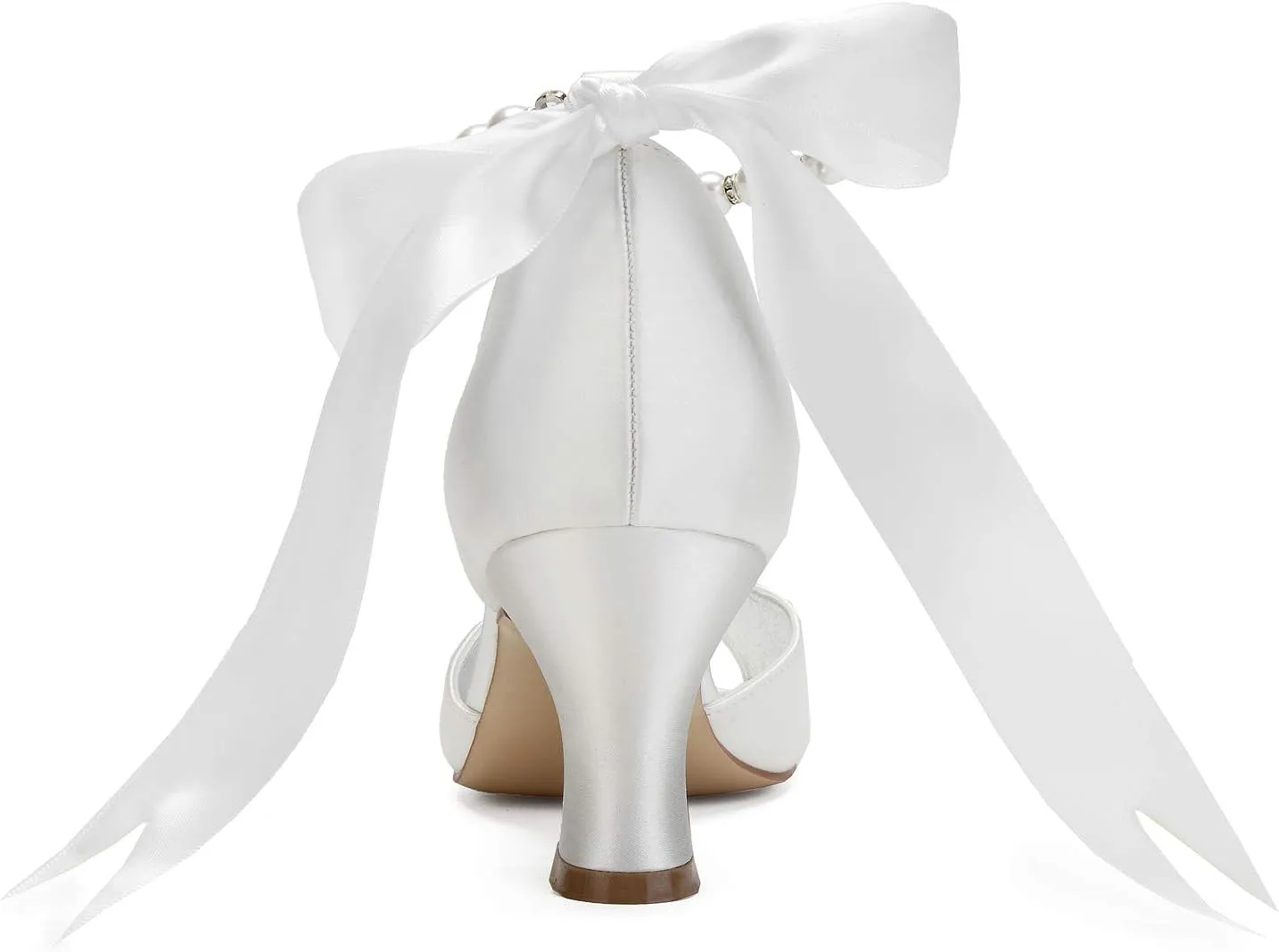 Hyinlays Peep Toe Mid Heel Pumps with Pearls Satin Prom Wedding Shoes Formal Party Dress Pump Sandals