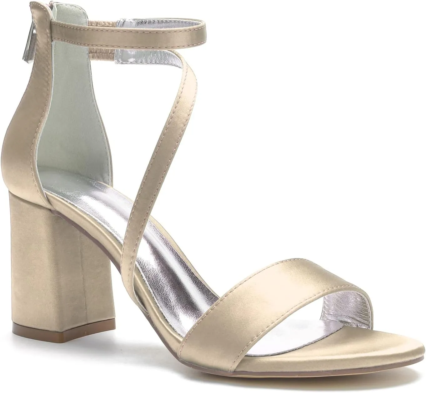 Hyinlays Women's Block Heel Pumps Dress Shoes Satin Ankle Strap Chunky Prom Wedding Pump Sandals