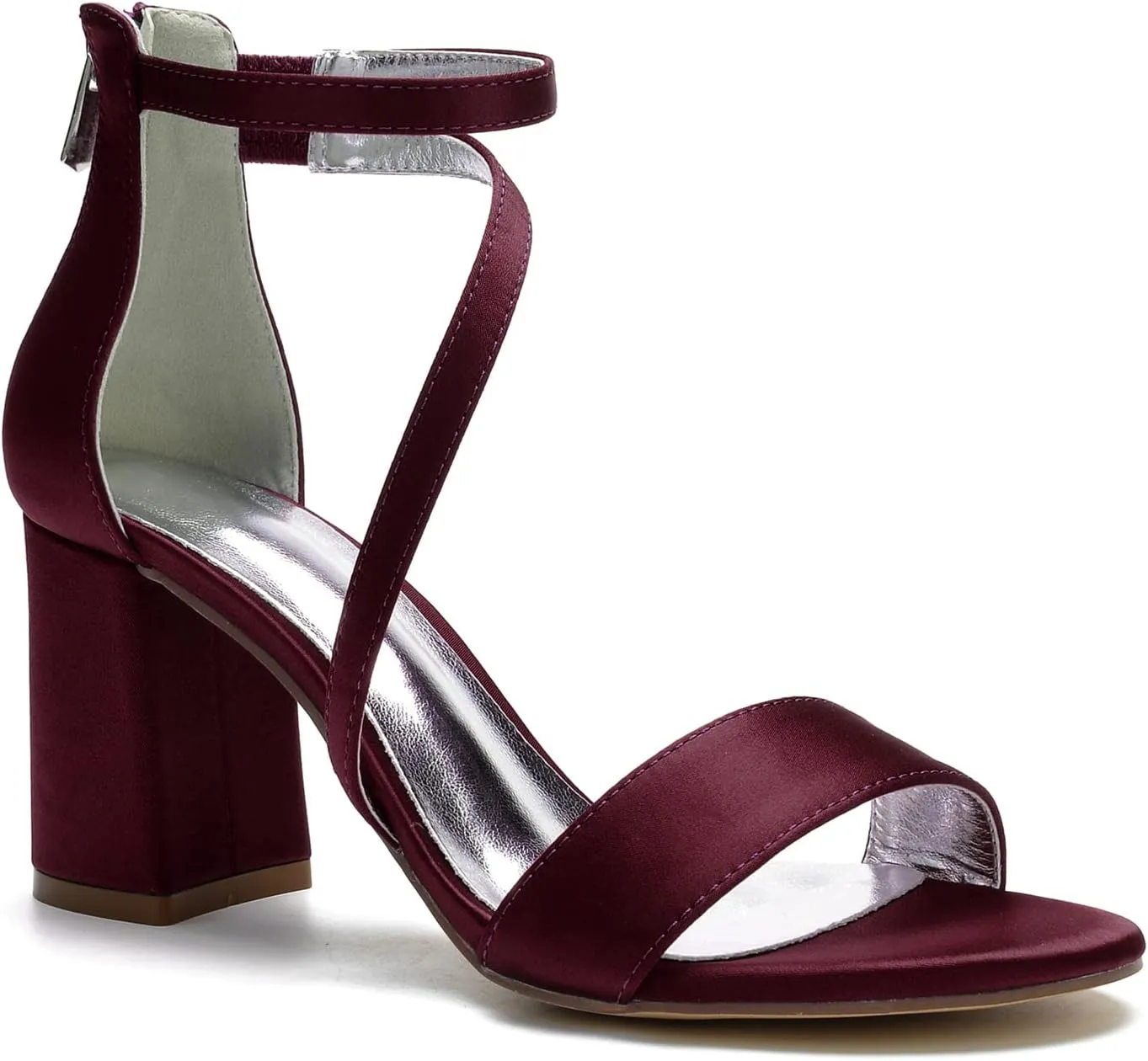 Hyinlays Women's Block Heel Pumps Dress Shoes Satin Ankle Strap Chunky Prom Wedding Pump Sandals