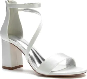 Hyinlays Women's Block Heel Pumps Dress Shoes Satin Ankle Strap Chunky Prom Wedding Pump Sandals
