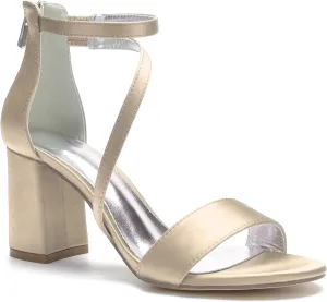 Hyinlays Women's Block Heel Pumps Dress Shoes Satin Ankle Strap Chunky Prom Wedding Pump Sandals