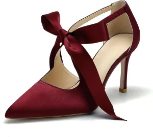 Hyinlays Women's High Heels Satin Pointed Toe Pumps Mary Jane Heels Evening Wedding Party Dress Pump Shoes