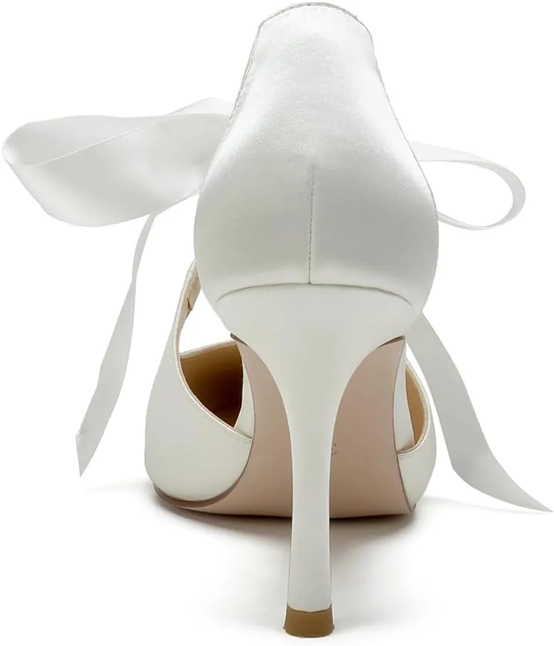 Hyinlays Women's High Heels Satin Pointed Toe Pumps Mary Jane Heels Evening Wedding Party Dress Pump Shoes