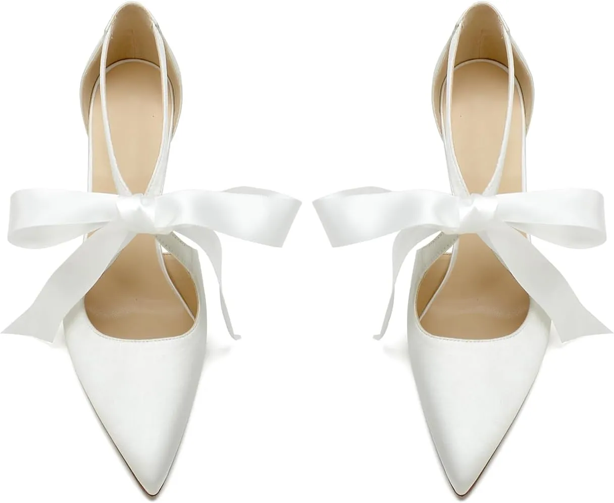 Hyinlays Women's High Heels Satin Pointed Toe Pumps Mary Jane Heels Evening Wedding Party Dress Pump Shoes