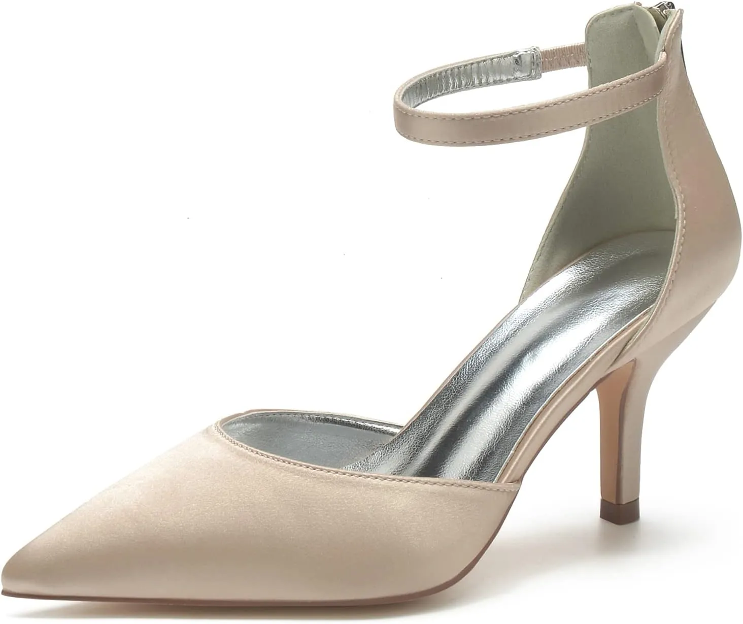 Hyinlays Women's Pointed Toe High Heels Satin Wedding Pumps Ankle Strap Heels Shoes for Bride Prom Party Dress Pump Shoes