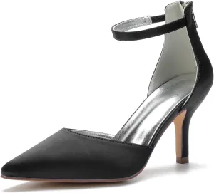 Hyinlays Women's Pointed Toe High Heels Satin Wedding Pumps Ankle Strap Heels Shoes for Bride Prom Party Dress Pump Shoes