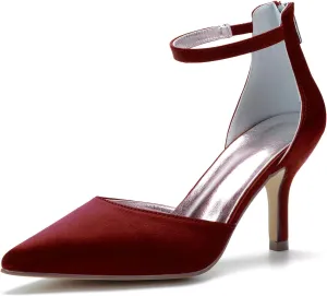 Hyinlays Women's Pointed Toe High Heels Satin Wedding Pumps Ankle Strap Heels Shoes for Bride Prom Party Dress Pump Shoes