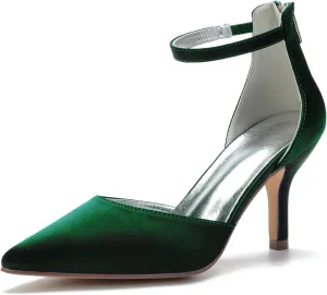 Hyinlays Women's Pointed Toe High Heels Satin Wedding Pumps Ankle Strap Heels Shoes for Bride Prom Party Dress Pump Shoes