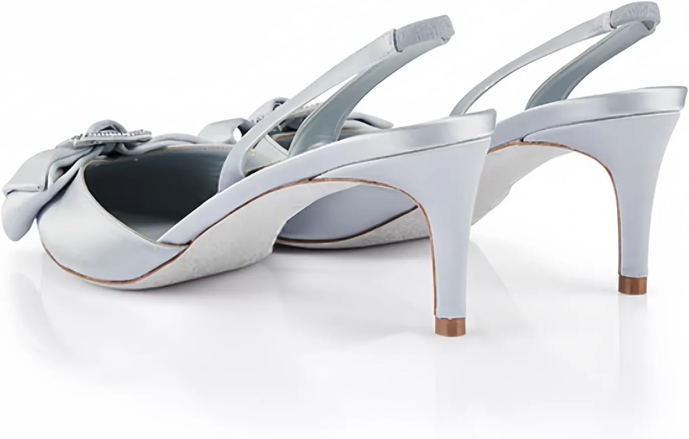iadore Women's Middle Heel Sandals, 2.4'' Satin Closed Pointed Toe Square Crystal Buckle Bowknot Slip-on Elastic Slingback Pumps Evening Party Dress Shoes