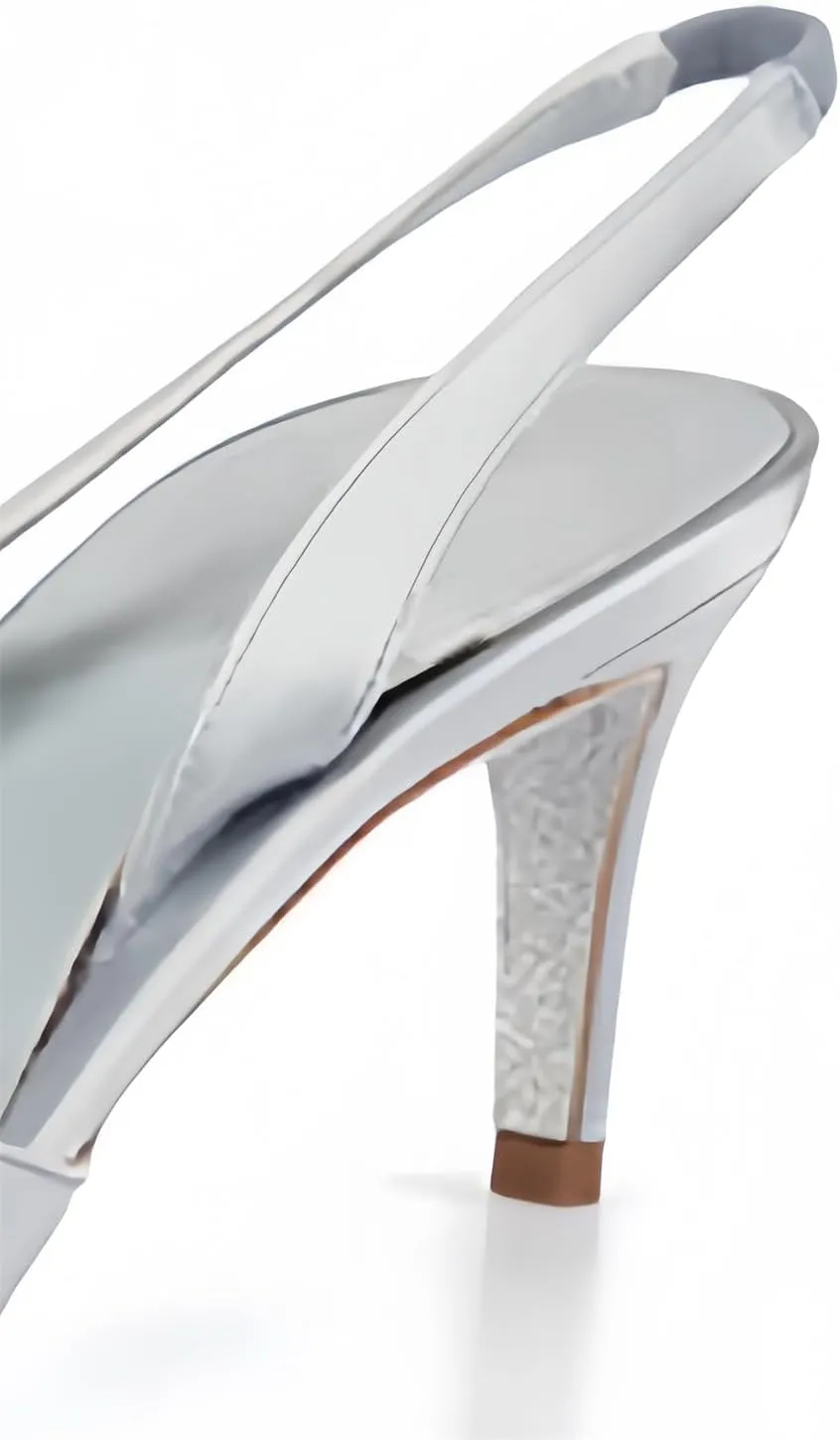 iadore Women's Middle Heel Sandals, 2.4'' Satin Closed Pointed Toe Square Crystal Buckle Bowknot Slip-on Elastic Slingback Pumps Evening Party Dress Shoes