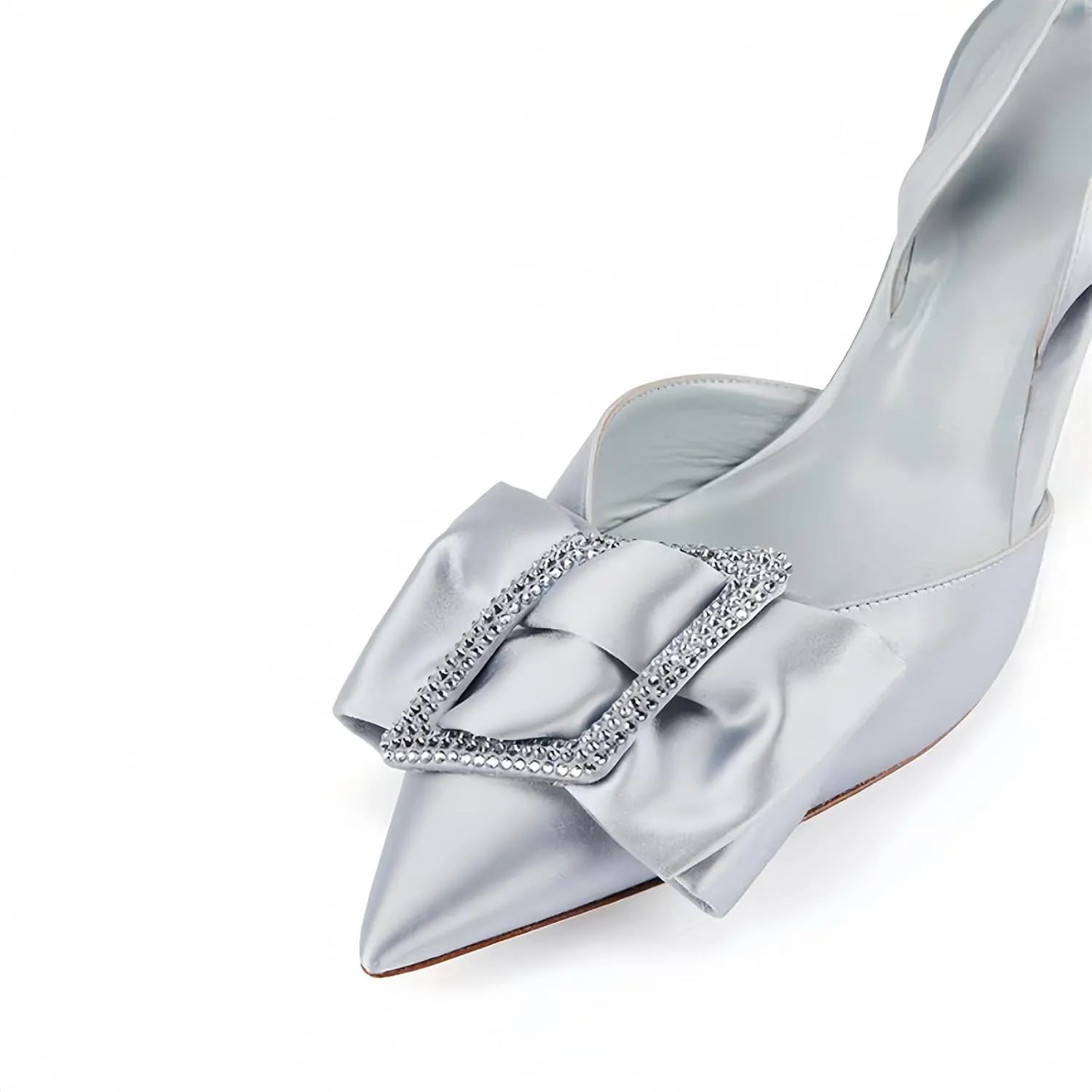 iadore Women's Middle Heel Sandals, 2.4'' Satin Closed Pointed Toe Square Crystal Buckle Bowknot Slip-on Elastic Slingback Pumps Evening Party Dress Shoes