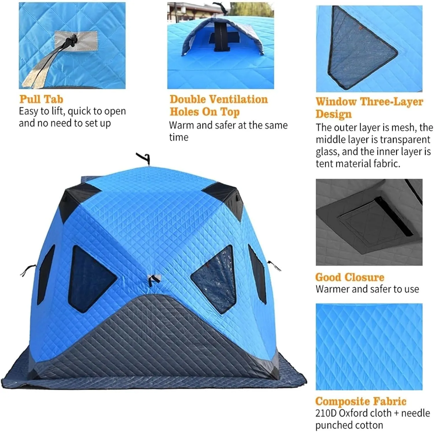 Ice Fishing Shelter, Portable Ice Fishing Shanty Large Ice Shack Windproof(Light Blue)