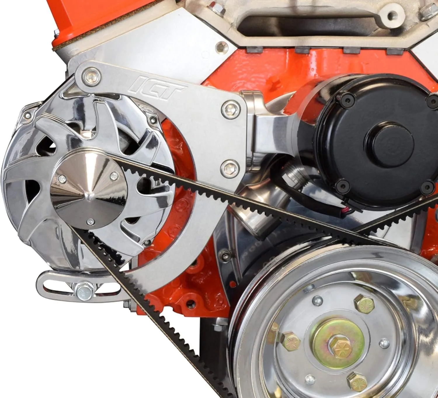 ICT Billet SBC Alternator Bracket Adjustable Electric Water Pump Small Block 350 Chevy Mount Kit 305 327 350 5.0L 5.7L Compatible With Chevy Long Water Pump V Belt 551672E