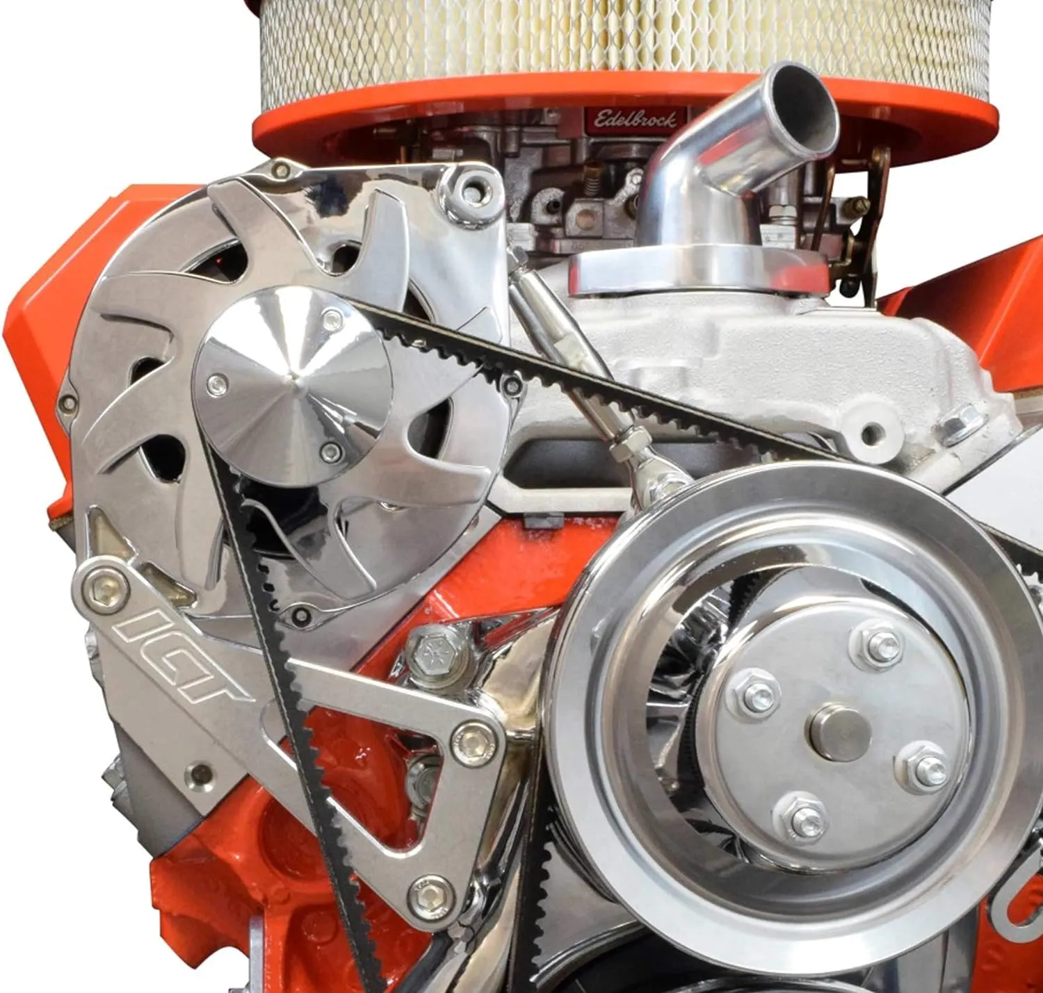 ICT Billet SBC Billet Alternator Bracket Adjustable LWP Small Block Chevy Kit 305 327 350 383 5.0L 5.7L V8 Eight Cylinder Long Water Pump Carburetor V Belt Compatible with Chevrolet 551411