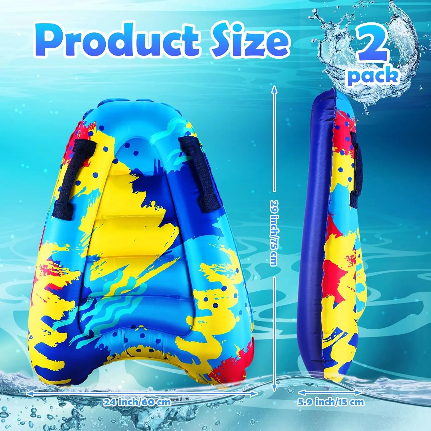 Inflatable Surf Body Board with Handles Beach Surfing Float for Slip Portable Pool Water Game Float Board Swimming Pool Floating Water Summer Fun Toy for Kids and Adult