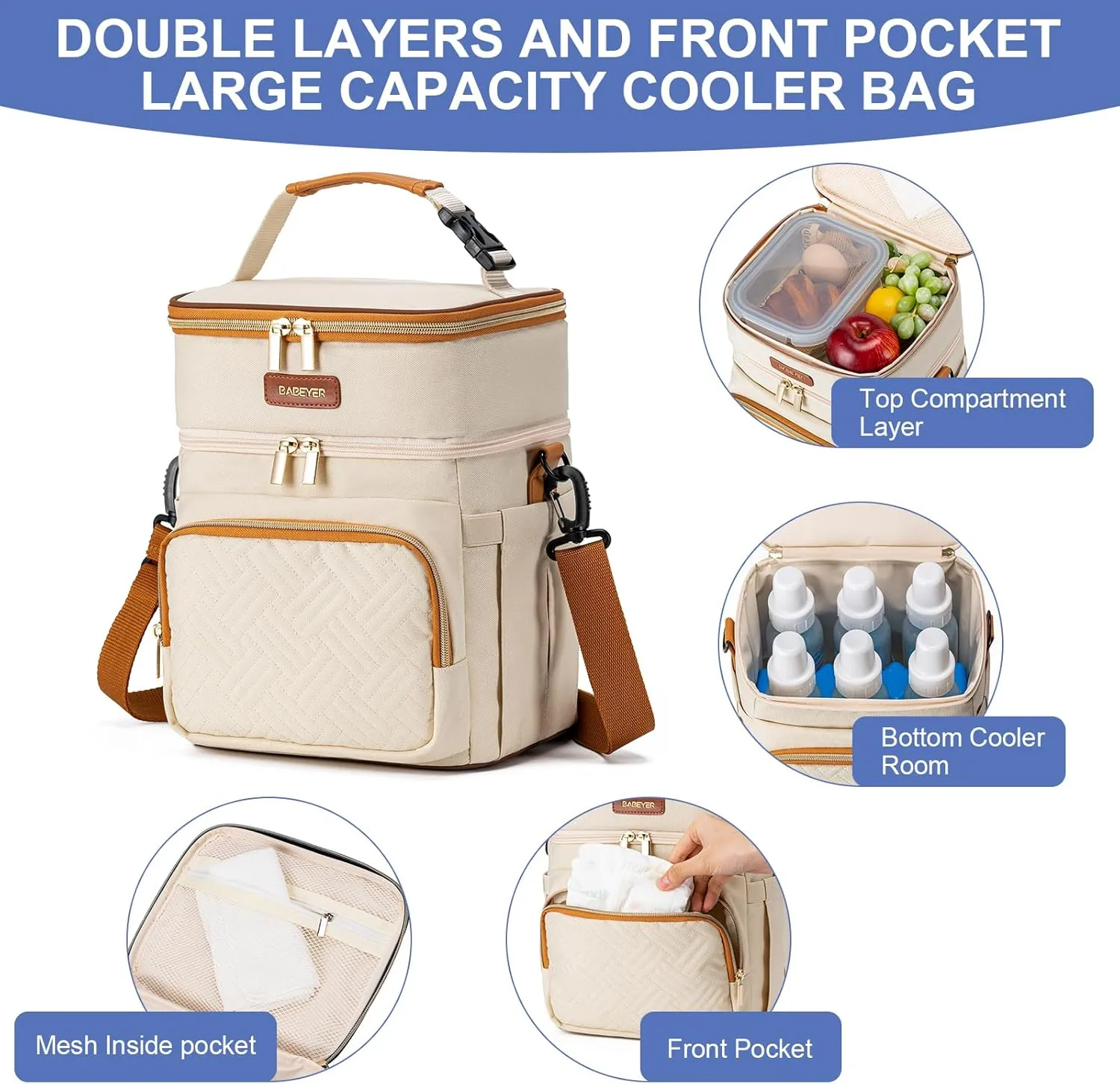 Insulated Breastmilk Cooler Bag with Ice Pack - Holds 6x9oz Bottles