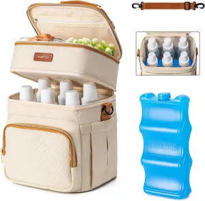 Insulated Breastmilk Cooler Bag with Ice Pack - Holds 6x9oz Bottles