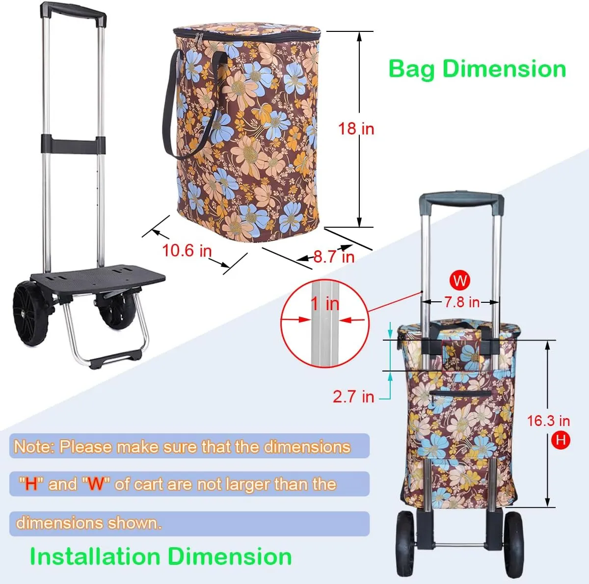 Insulated Replacement Bag for Grocery Cart/Shopping Cart, for Trolley Frame, (Yellow Pattern)